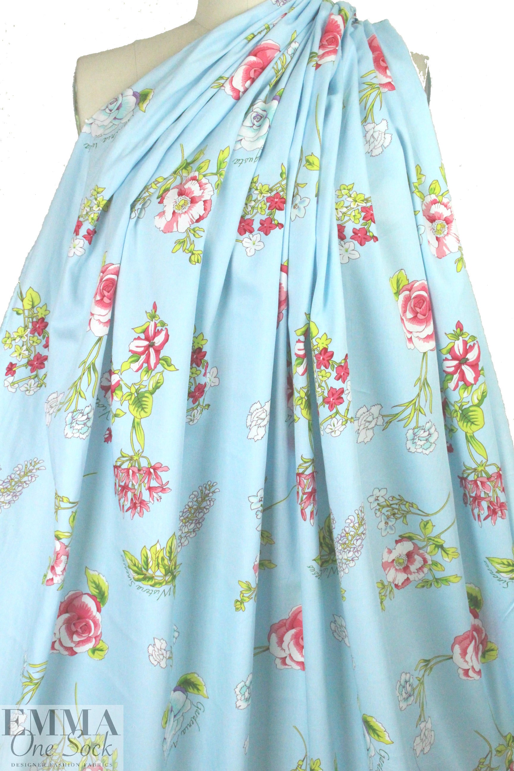 CA designer botanical drawings cotton satin shirting 1.125 yd