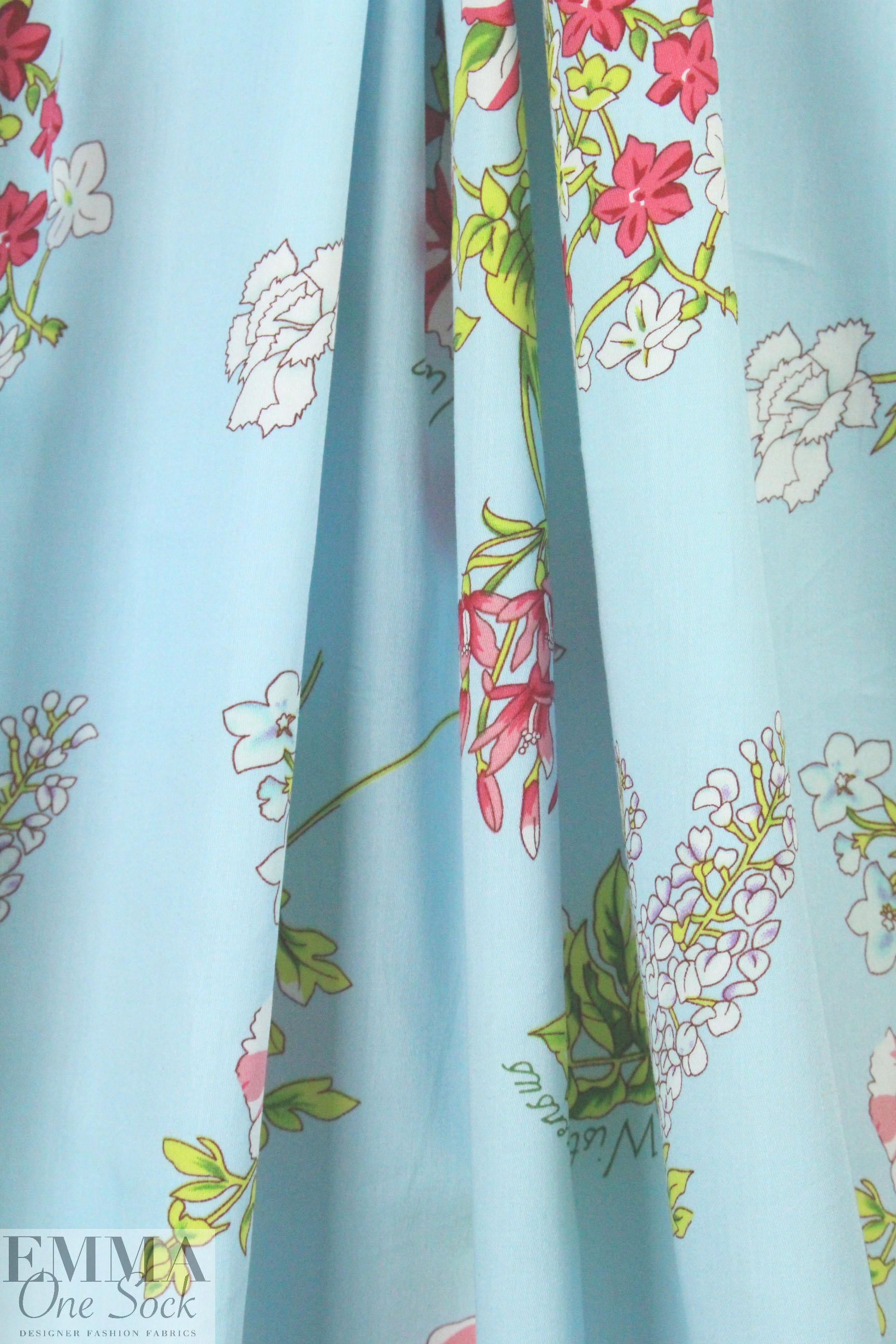CA designer botanical drawings cotton satin shirting