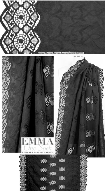 CA designer black cotton border 'crochet stitch' woven