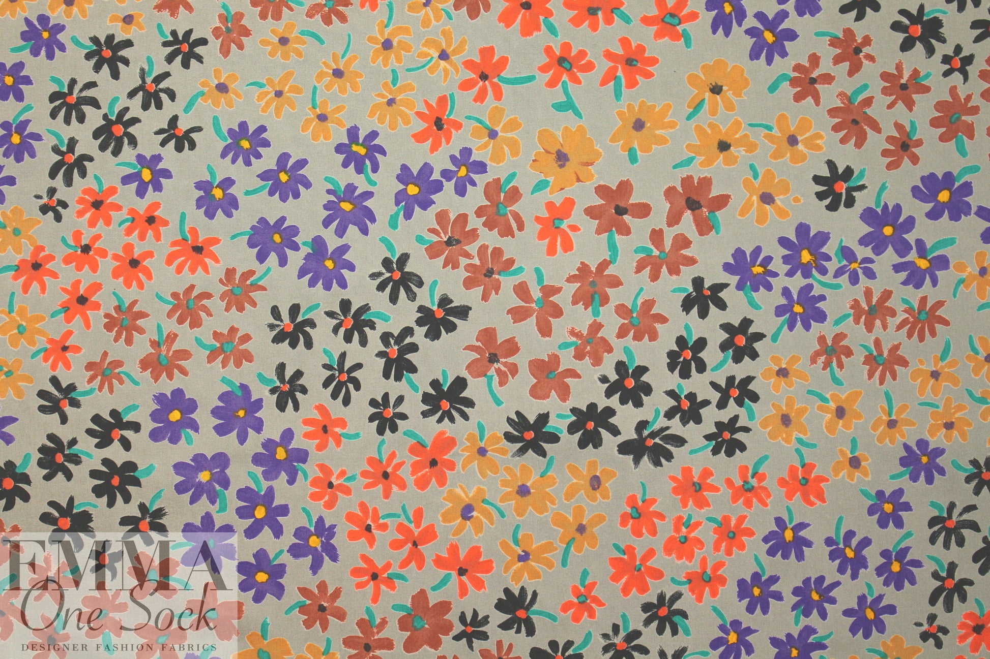 CA designer stylized flowers cotton poplin