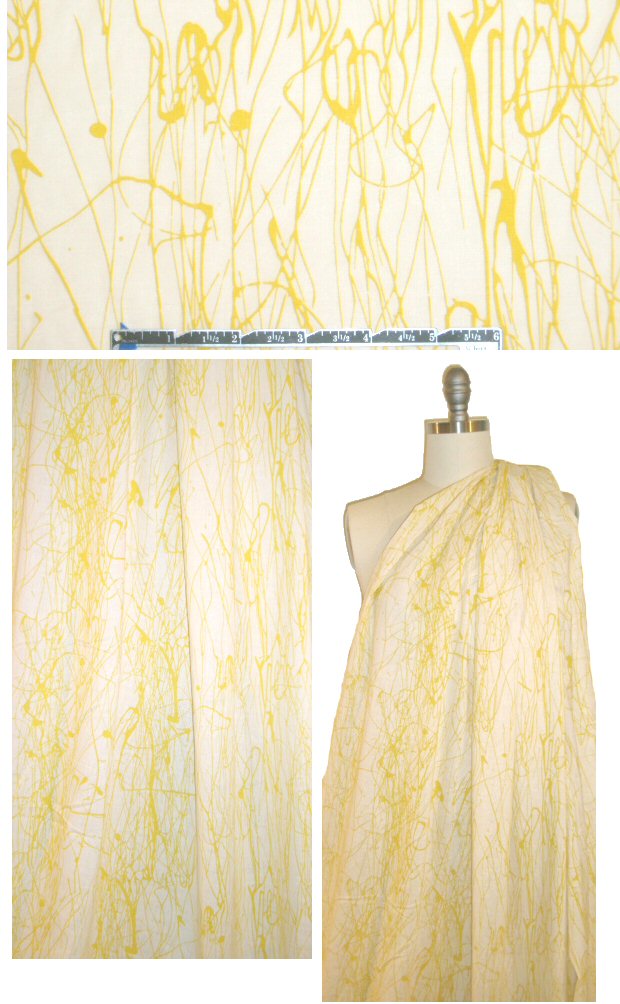 CA designer yellow/natural scribble cotton voile 1.875 yd