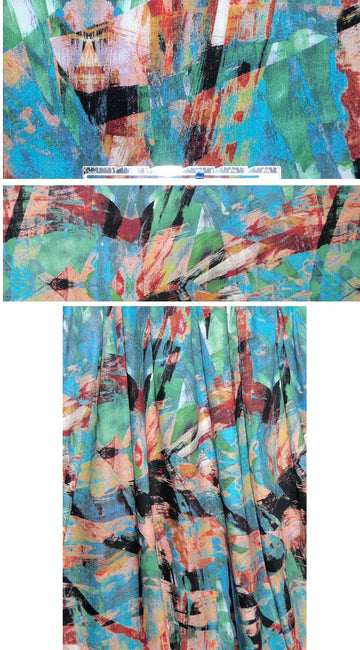 turquoise/peach abstract art cotton/lycra woven 1.75 yds