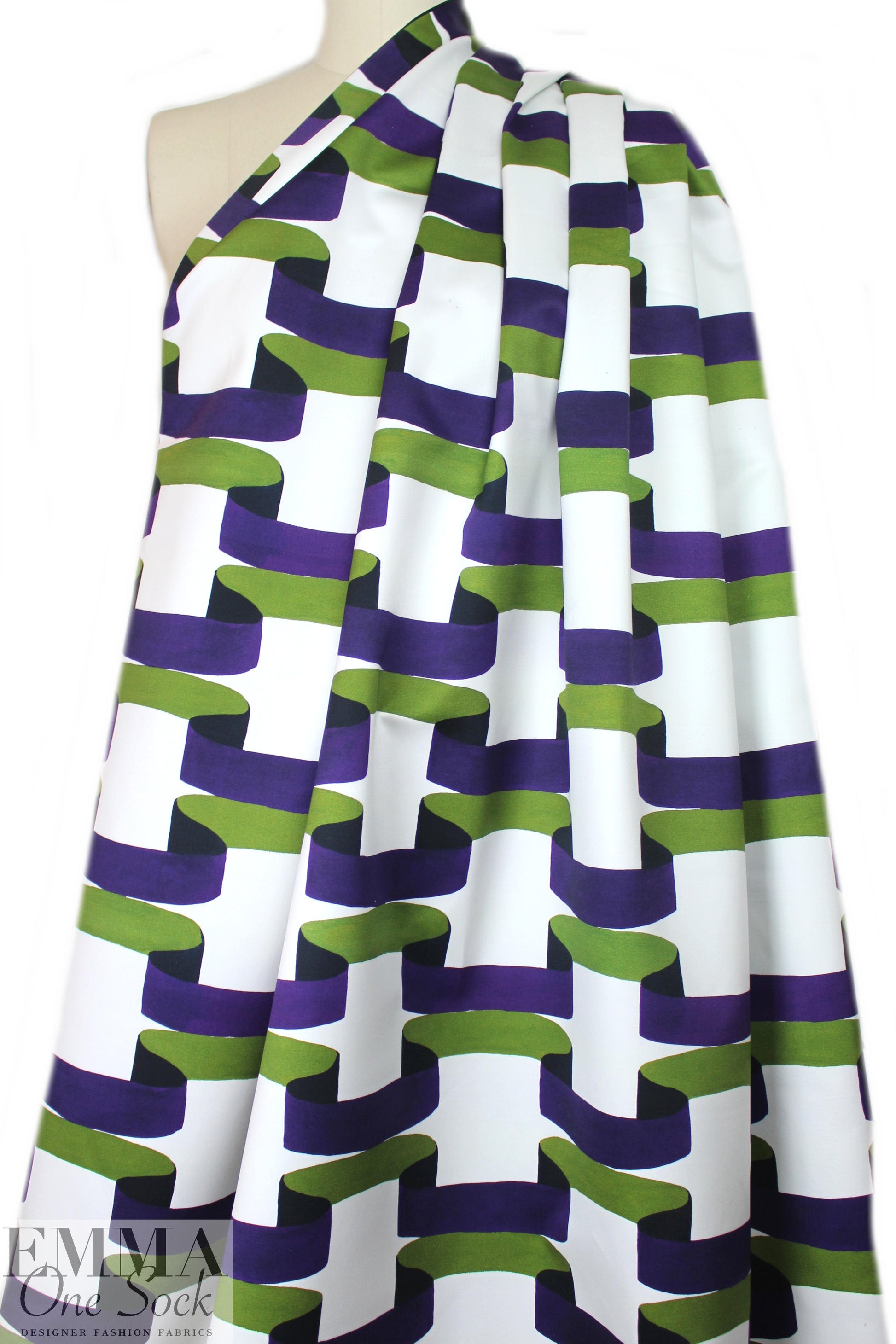 Italian bold ribbon graphic cotton sateen