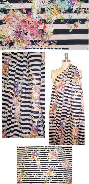 West Coast designer striped floral cotton stretch woven 1 yard