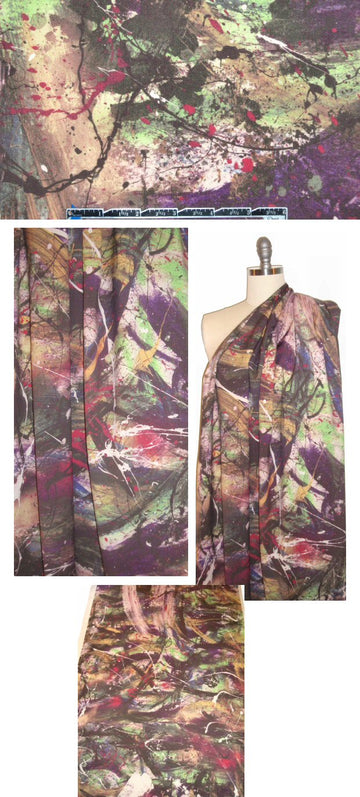NY designer abstract art printed wool stretch twill