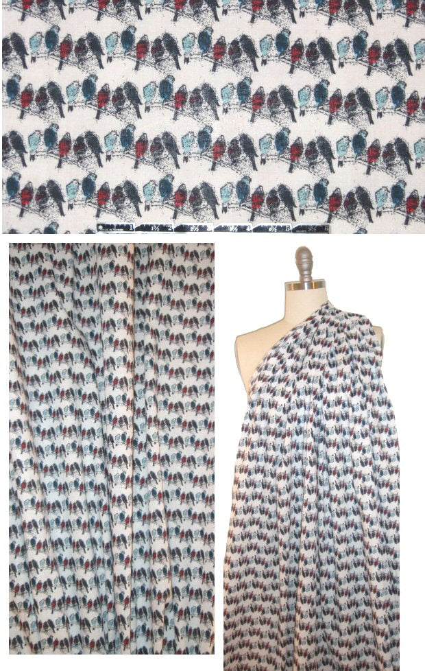designer 'birds on wire' cotton voile