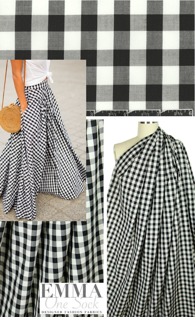 Italian yarn dye fine gingham plaid cotton shirting 1.375 yd