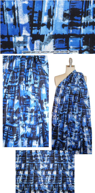 NY designer cobalt/black edgy graphic cotton shirting 1.75 yd