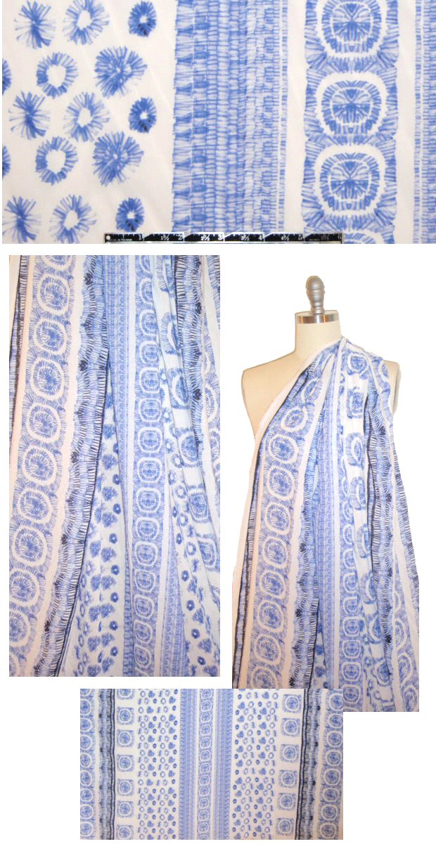 Italian delicate cotton voile - blue/white graphic