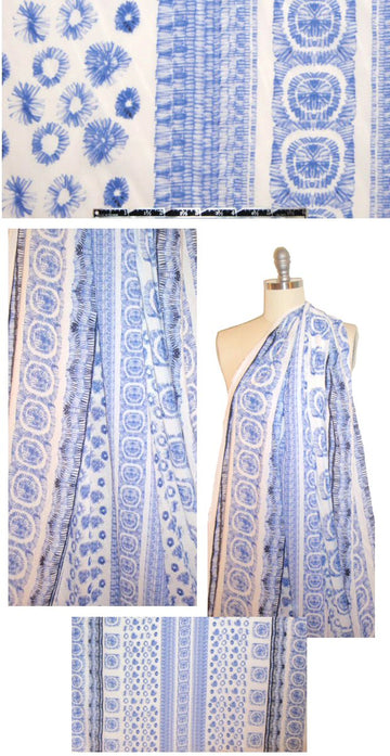 Italian delicate cotton voile - blue/white graphic