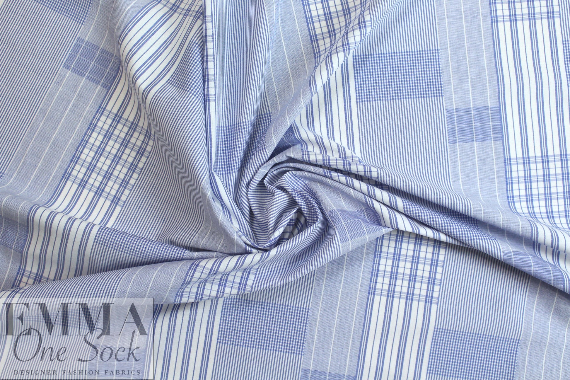 NY designer yarn-dyed blue patch cotton shirting