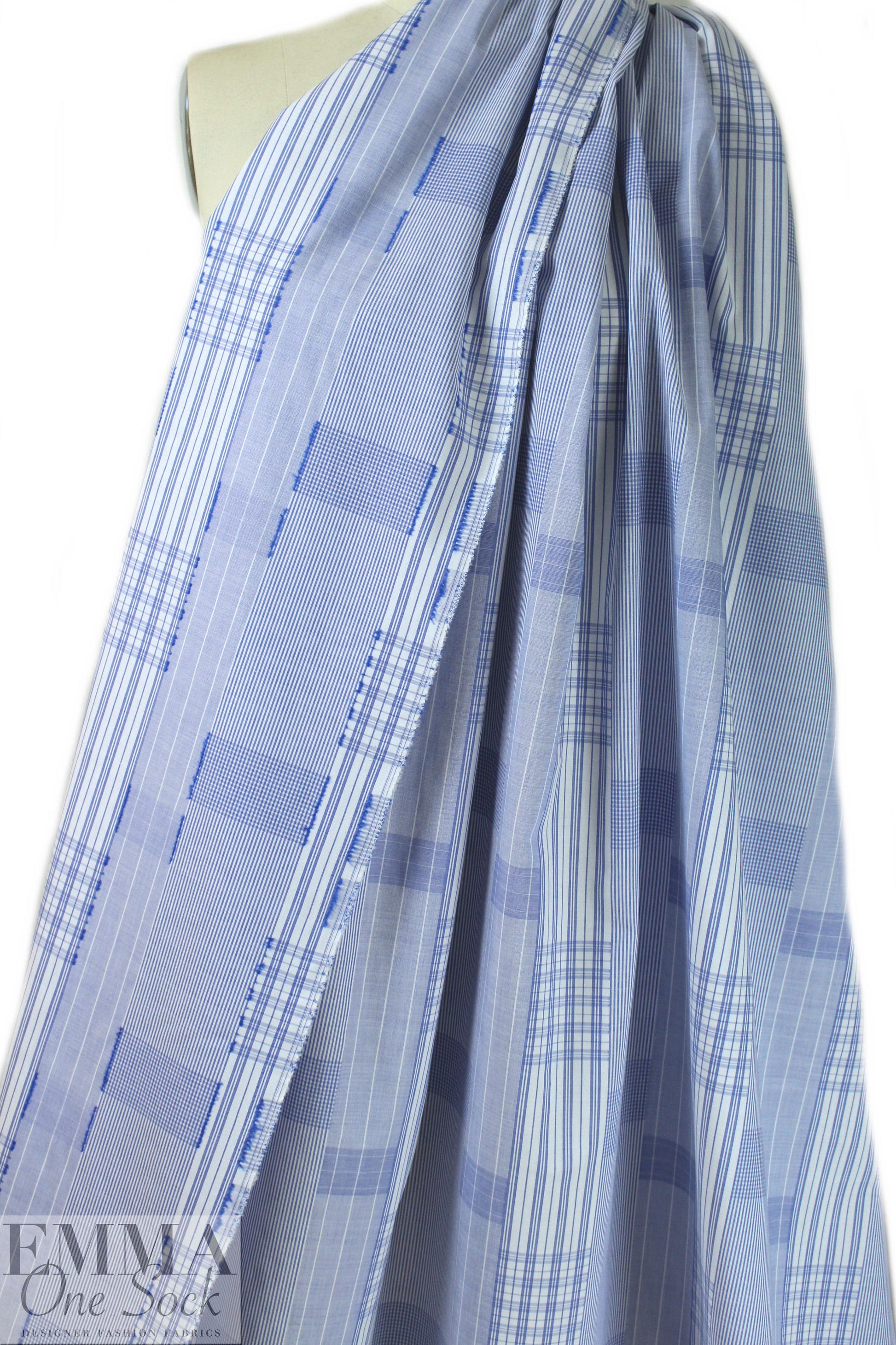 NY designer yarn-dyed blue patch cotton shirting .875 yds