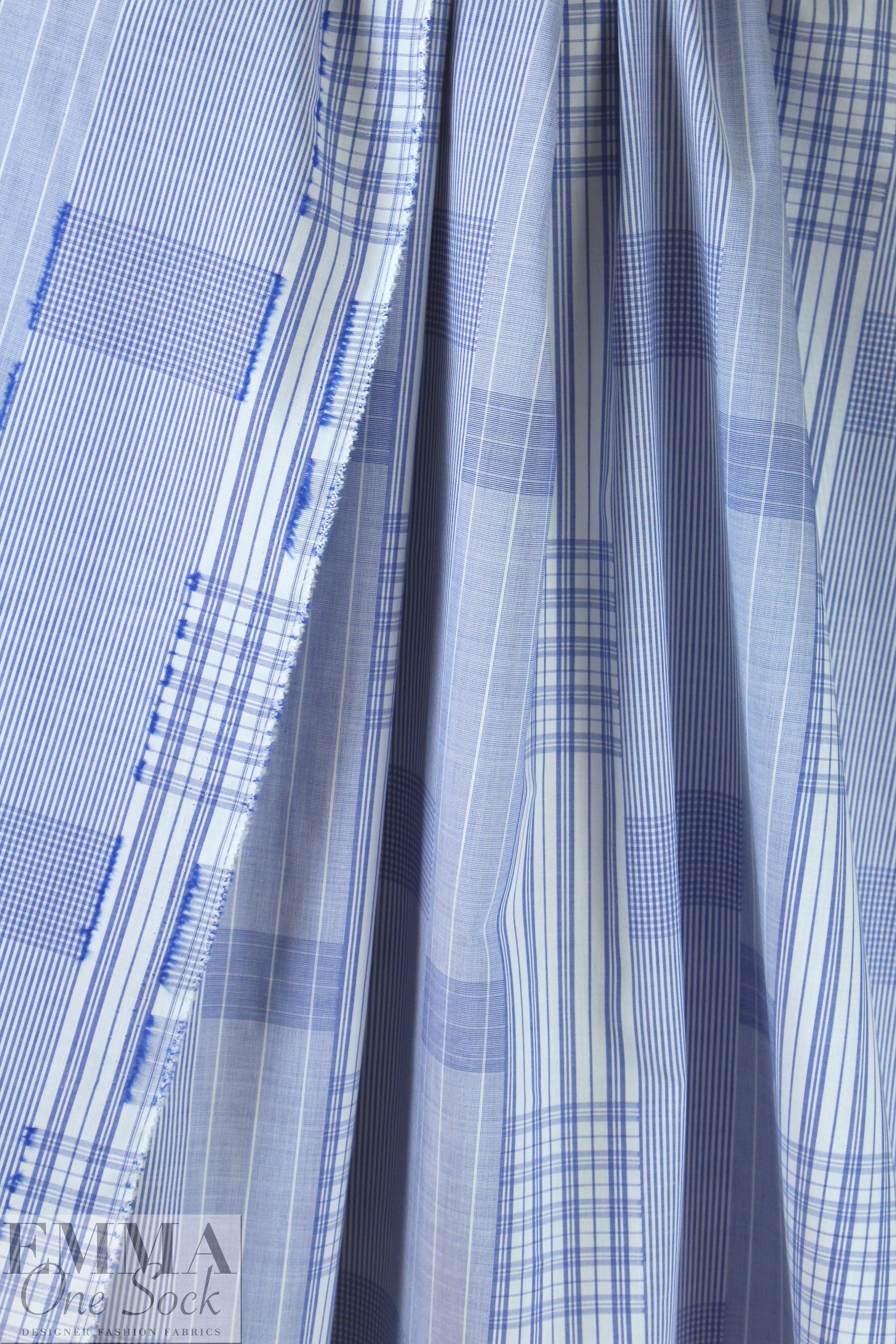 NY designer yarn-dyed blue patch cotton shirting