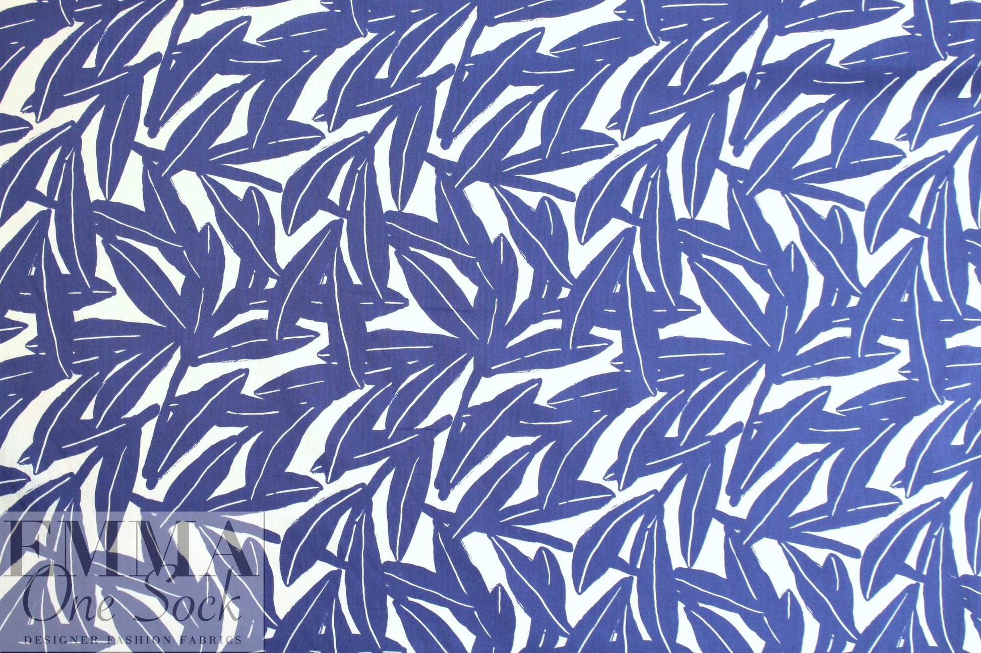 NY designer blue leaf print cotton woven 2.5 yds