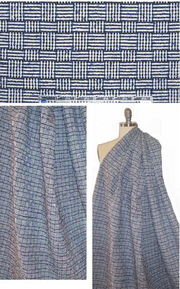 Italian blue/black/white cotton basketweave suiting 1.625 yd