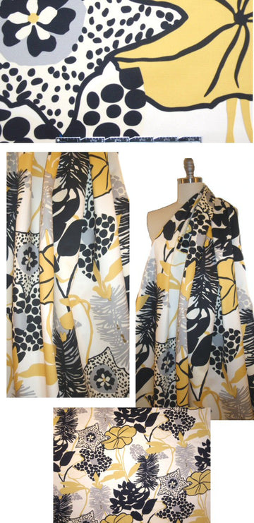 NY designer bold, stylized floral heavy cotton sateen 1.66 yd