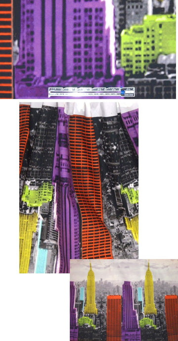 NY designer cityscape panel stretch cotton twill 1.25 yds
