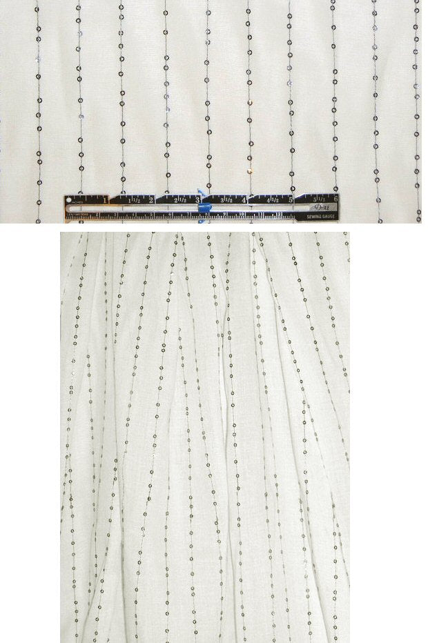 embroidered cotton gauze, cream w/ black sequins 1.25 yds