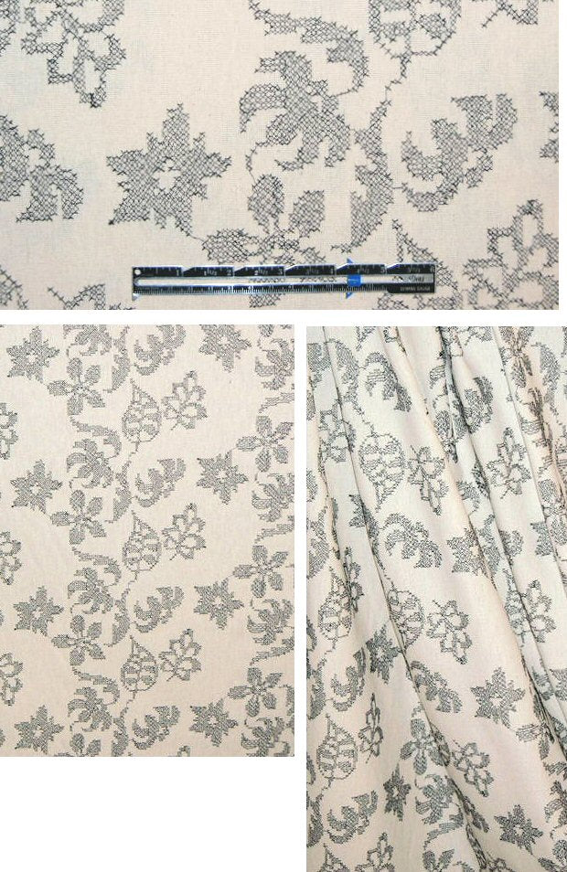 Italian crosstitch embroidered cotton - black on ivory 1.625 yds