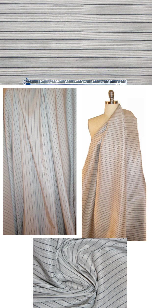 NY designer gray/cream stripe silk/cotton woven 2 yd