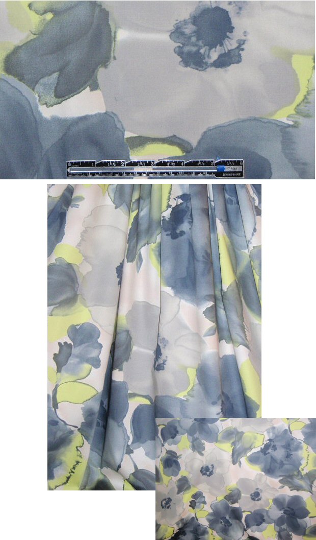 designer stretch cotton shirting - gray/lemon floral
