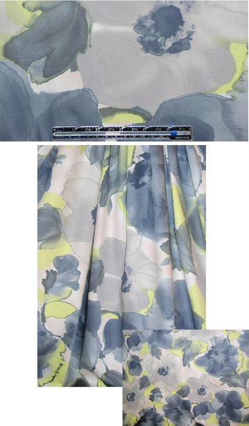 designer stretch cotton shirting - gray/lemon floral