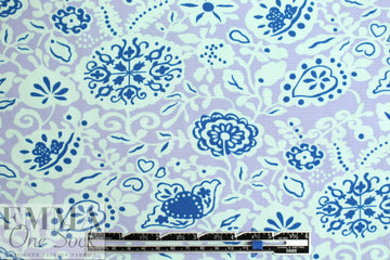 NY designer deco floral cotton poplin - wisteria/cadet