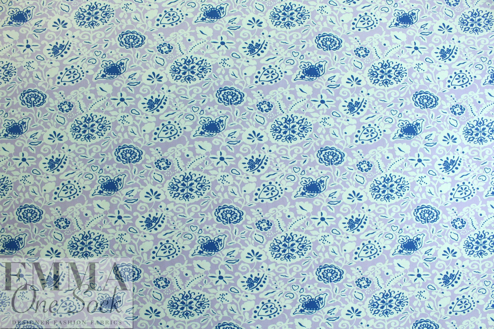 NY designer deco floral cotton poplin - wisteria/cadet 2.5 yd