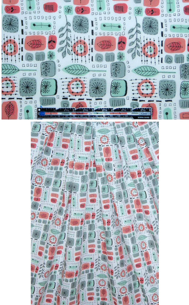 French cotton print - salmon/sage graphic 1 yd