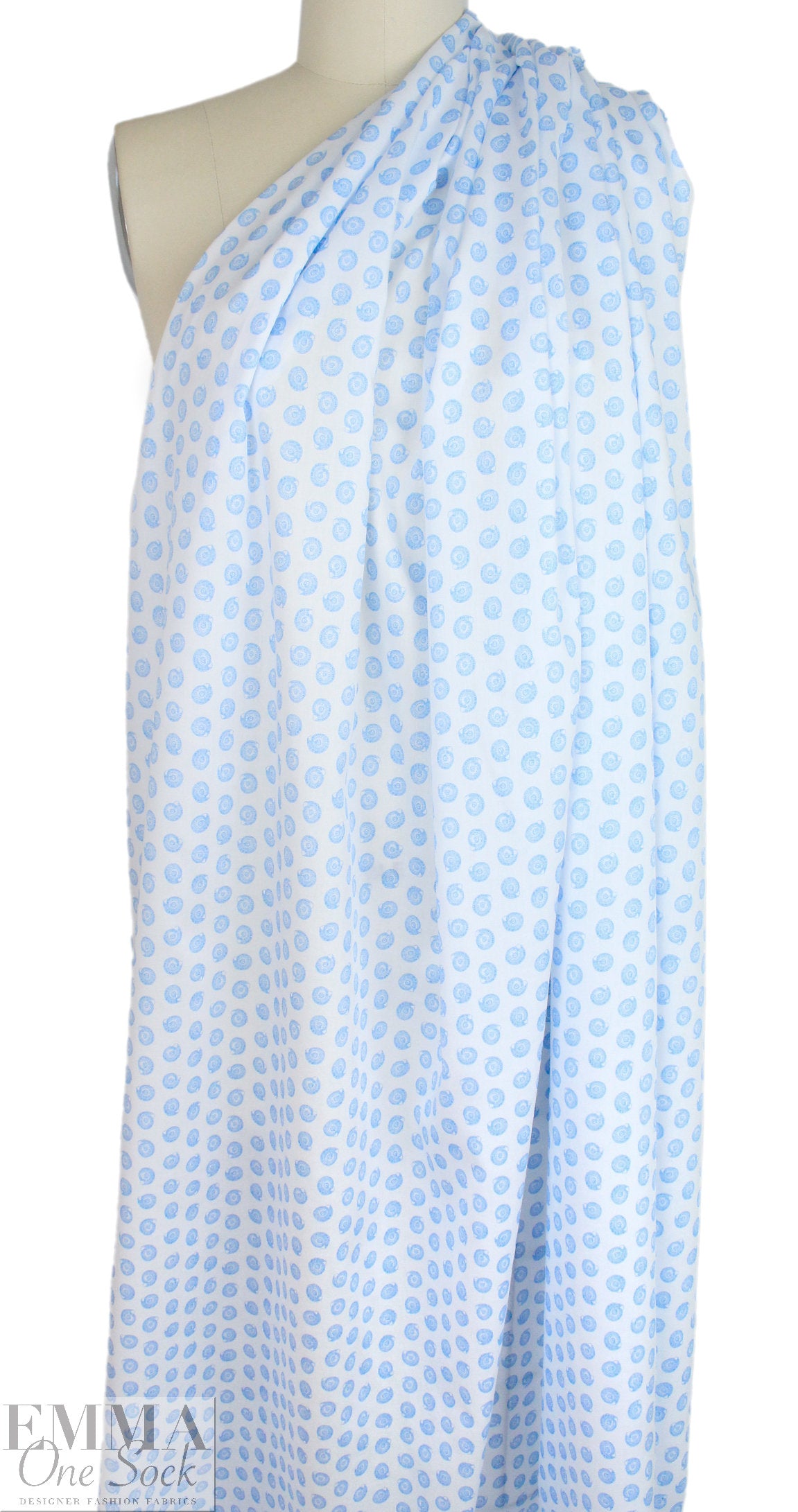 'nautilus shell' cotton lawn - light blue/white 1.75 yd