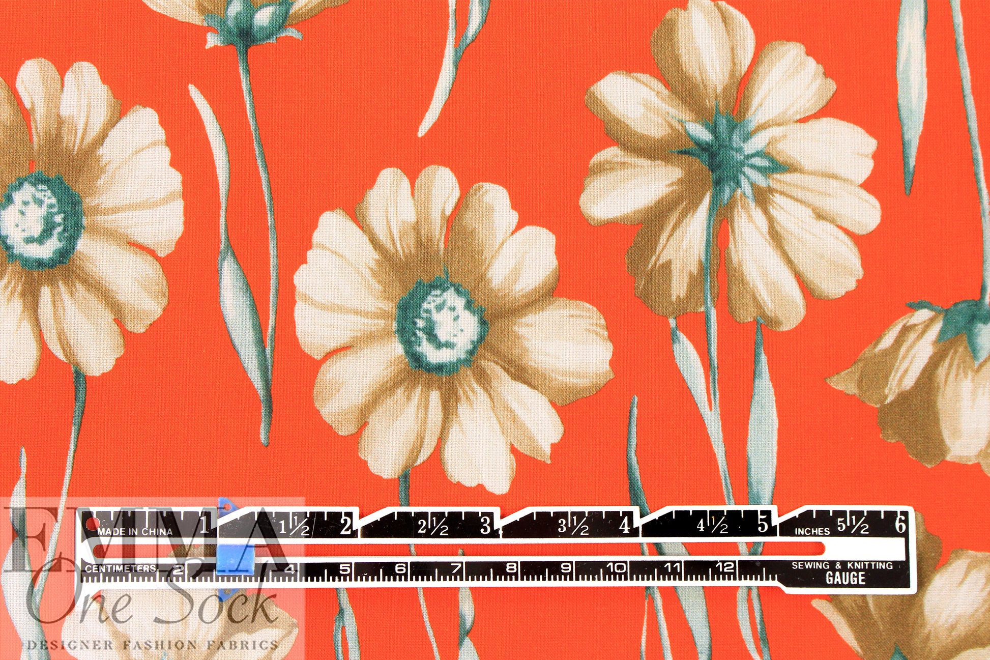 'mandarin primrose' cotton lawn - mandarin/driftwood .875 yds