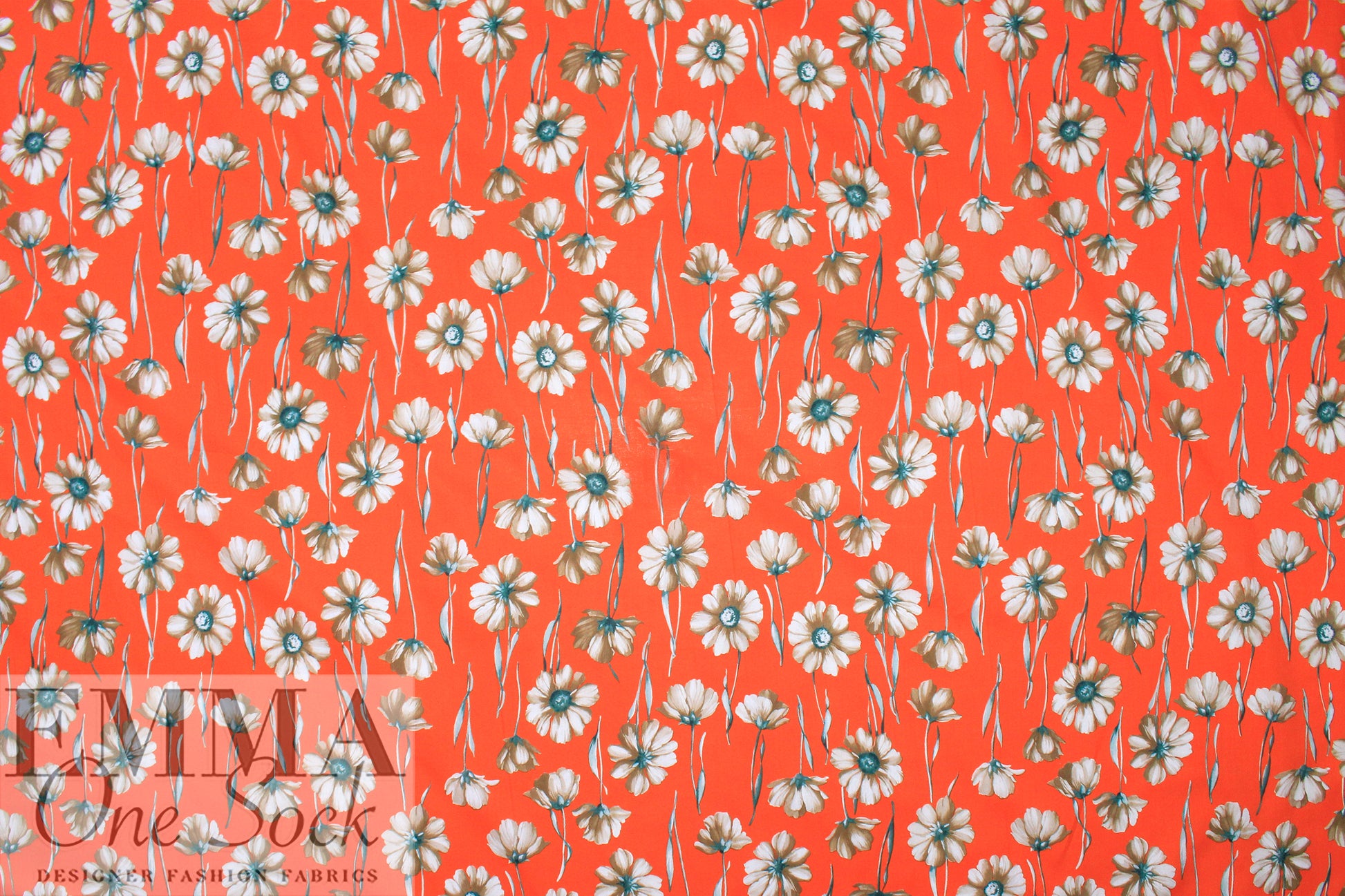 'mandarin primrose' cotton lawn - mandarin/driftwood 1.375 yd
