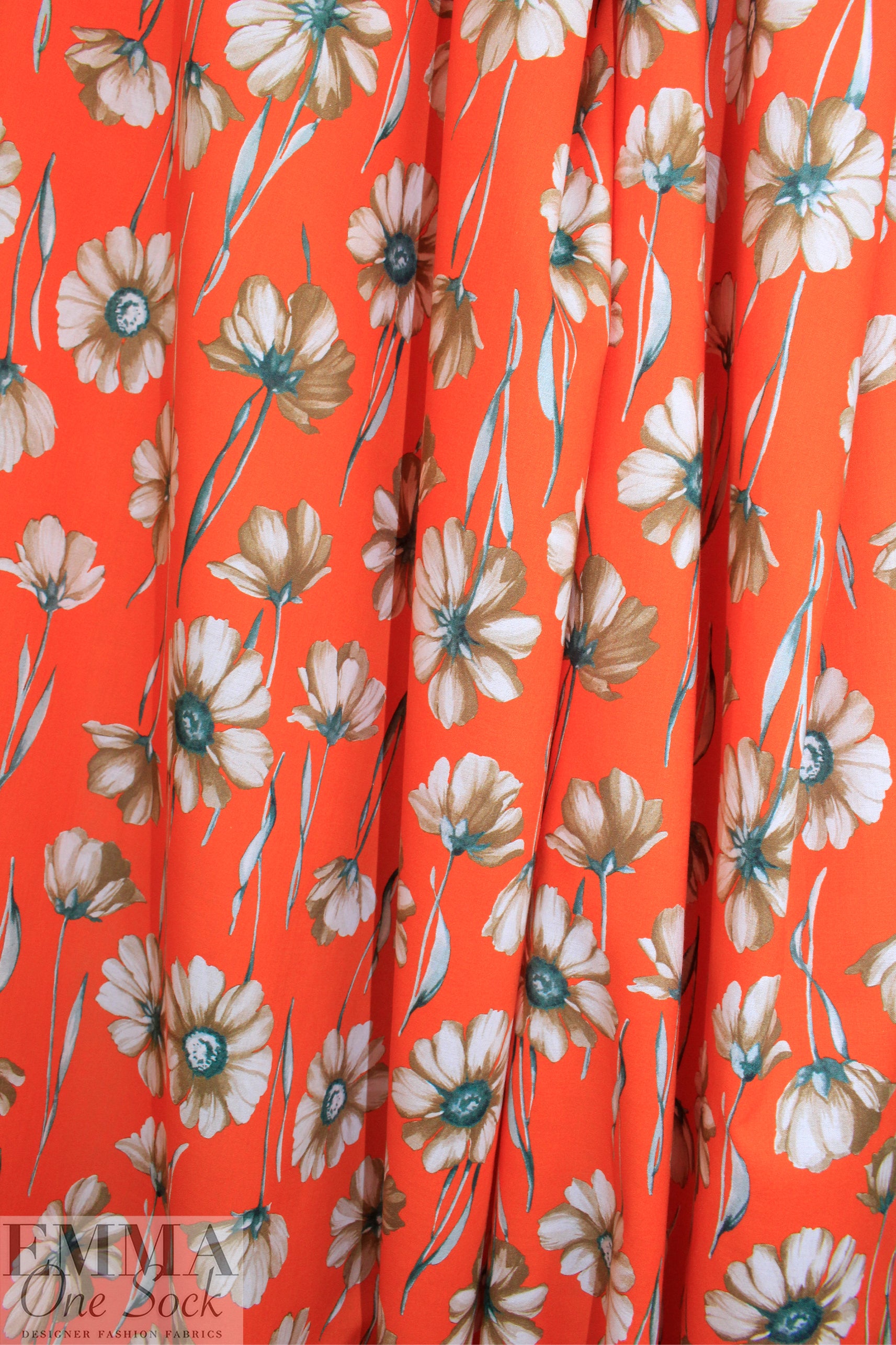 'mandarin primrose' cotton lawn - mandarin/driftwood 1.5 yd