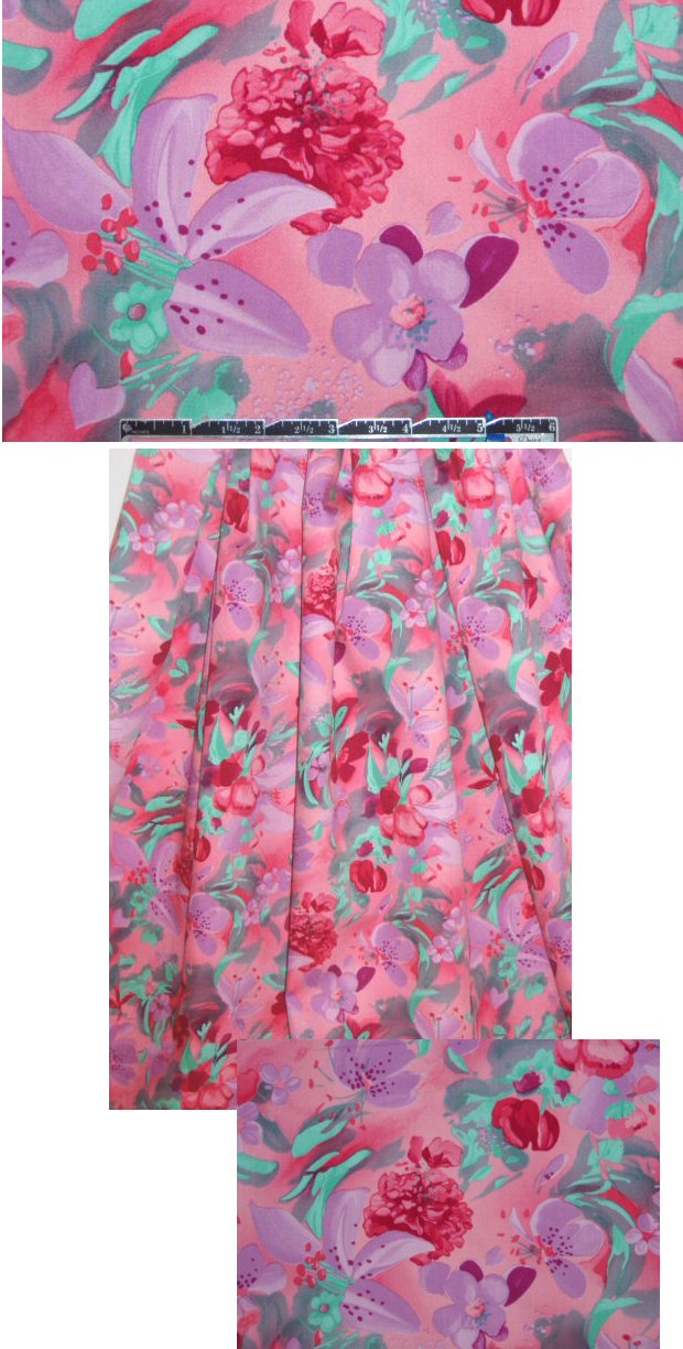NY designer pink/mint stylized floral cotton sateen 1 yard