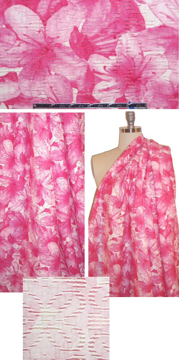 NY designer 'slatted' weave - pink flowers 1.75 yd