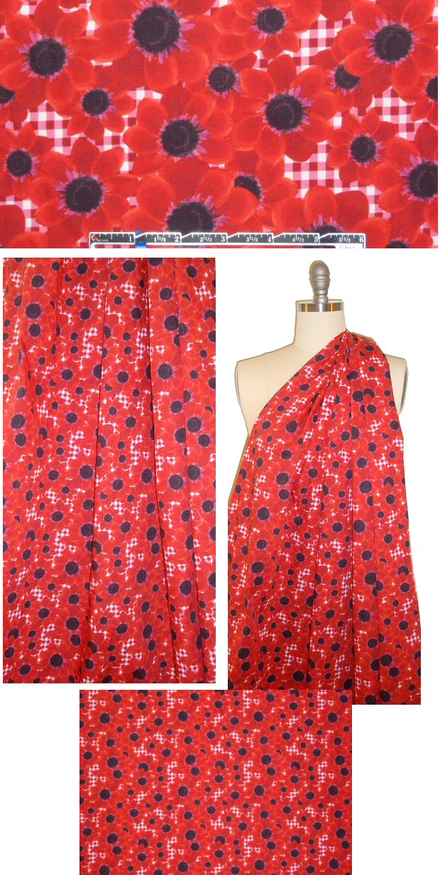 Italian red/blue-black gingham floral cotton woven