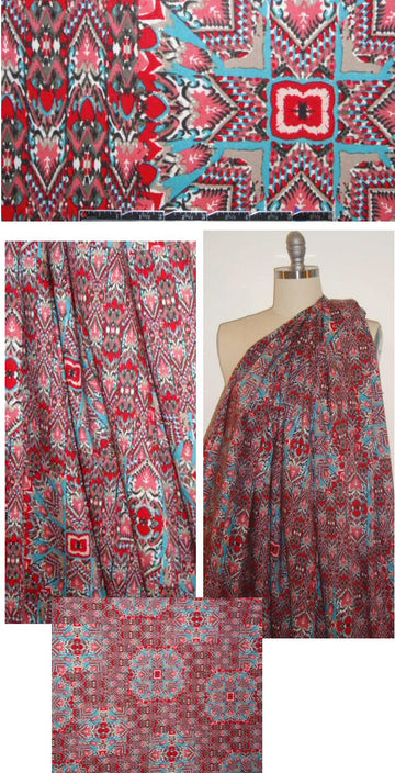 turq/red rug print cotton shirting