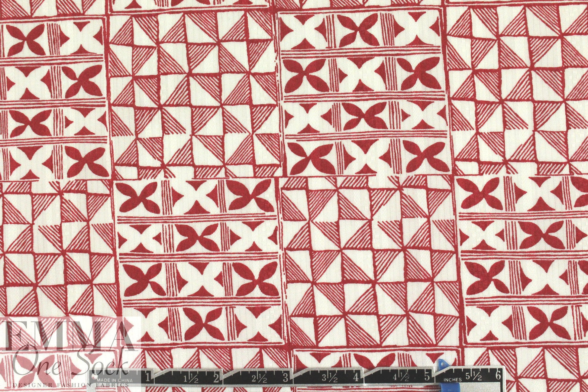 T0ri Richard red/white graphic printed cotton jacquard