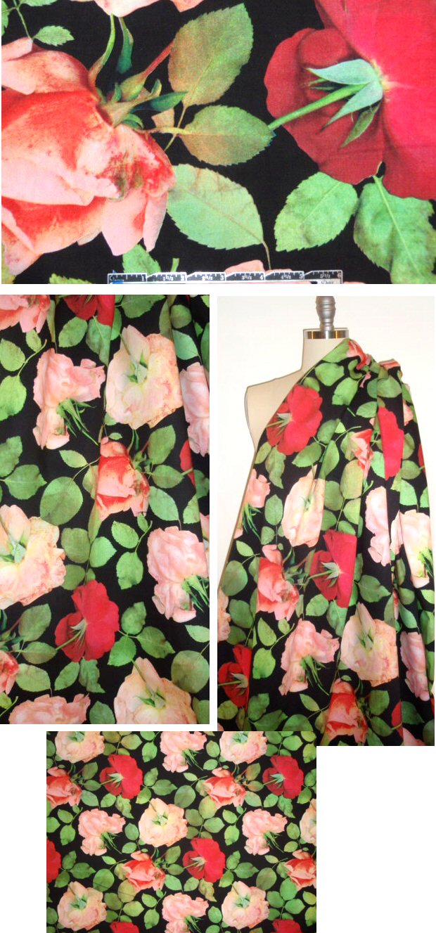 NY designer 'shy roses' stretch cotton twill
