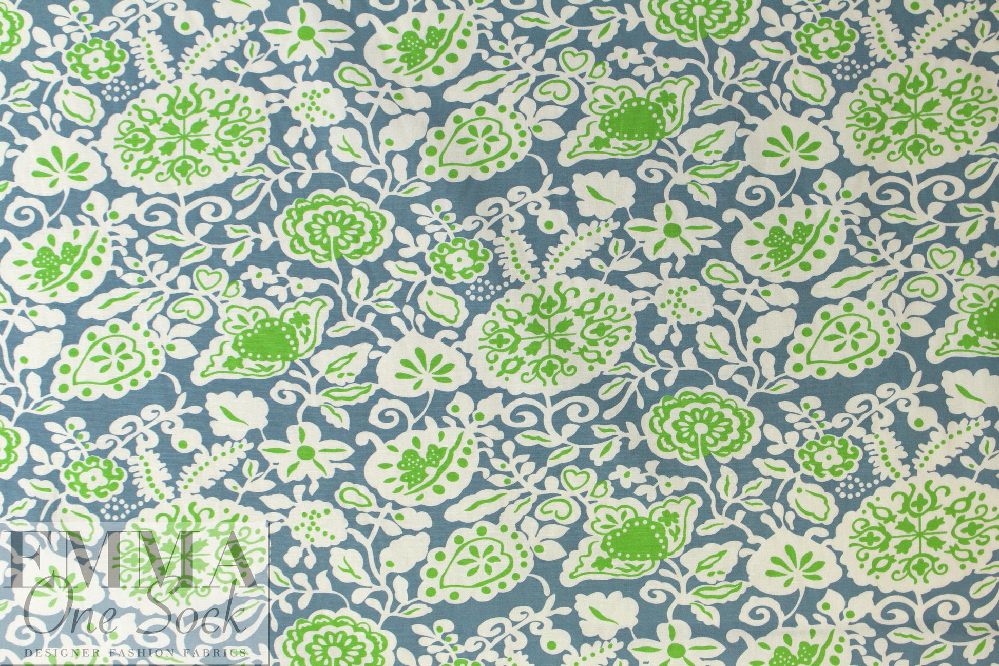 NY designer deco floral cotton poplin - slate/lime 3 yd