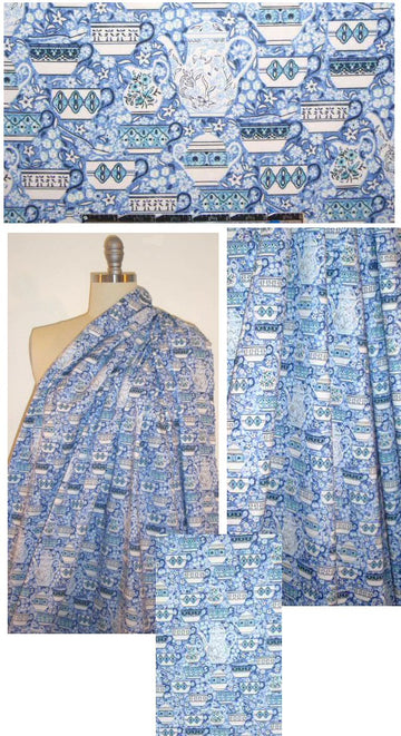 'tea party' in blue print cotton shirting