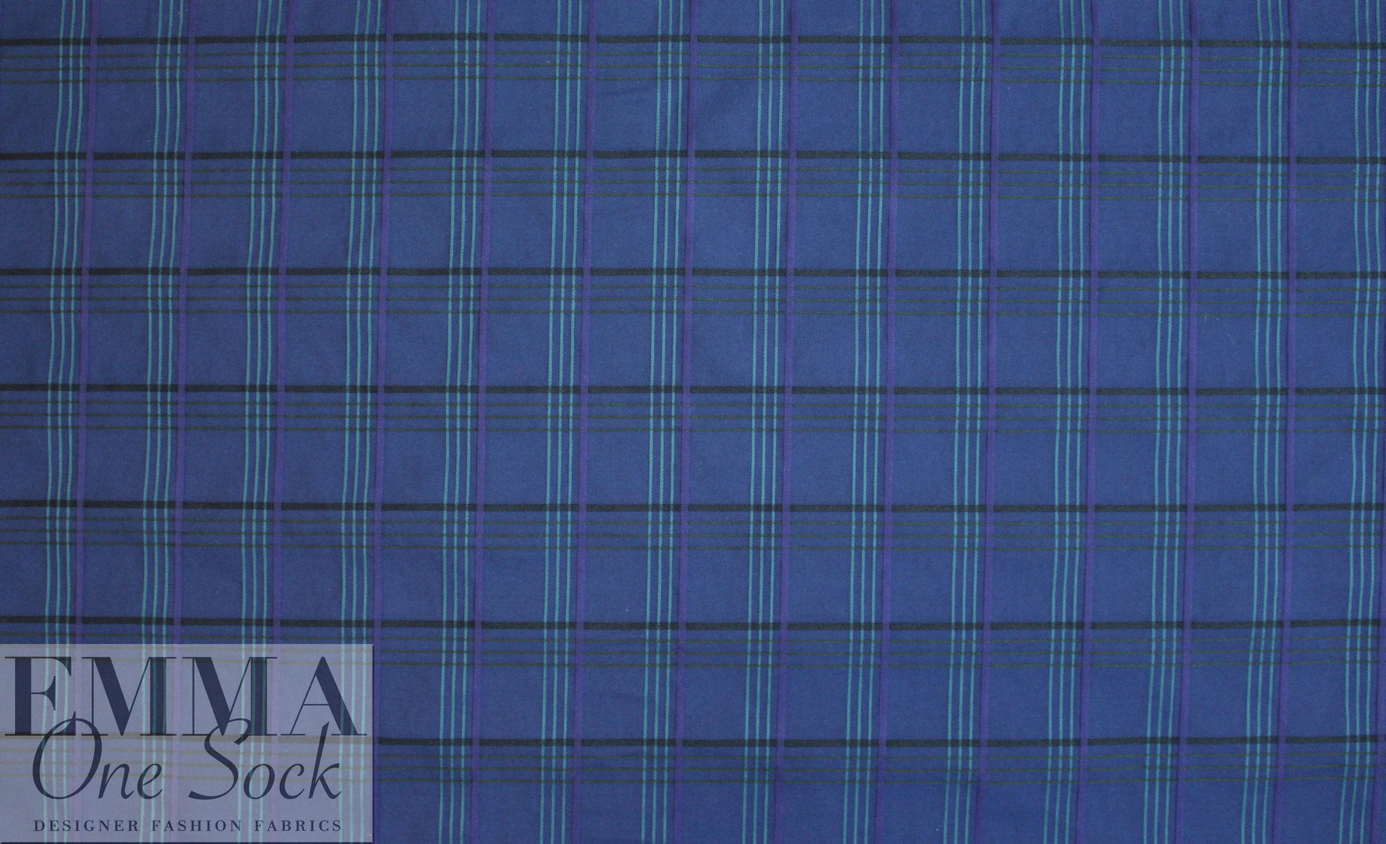NY designer textured yarn dyed stretch plaid - navy/teal/purple