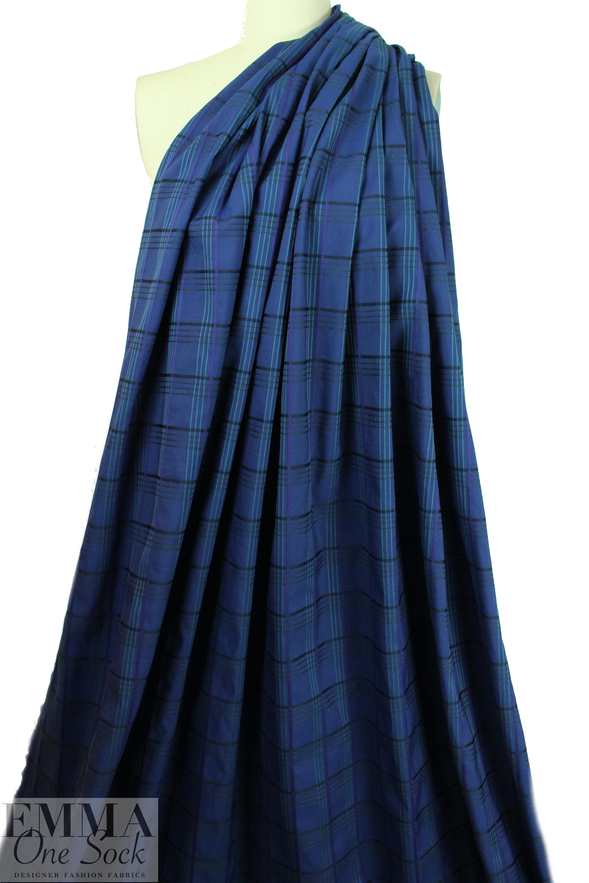 NY designer textured yarn dyed stretch plaid - navy/teal/purple