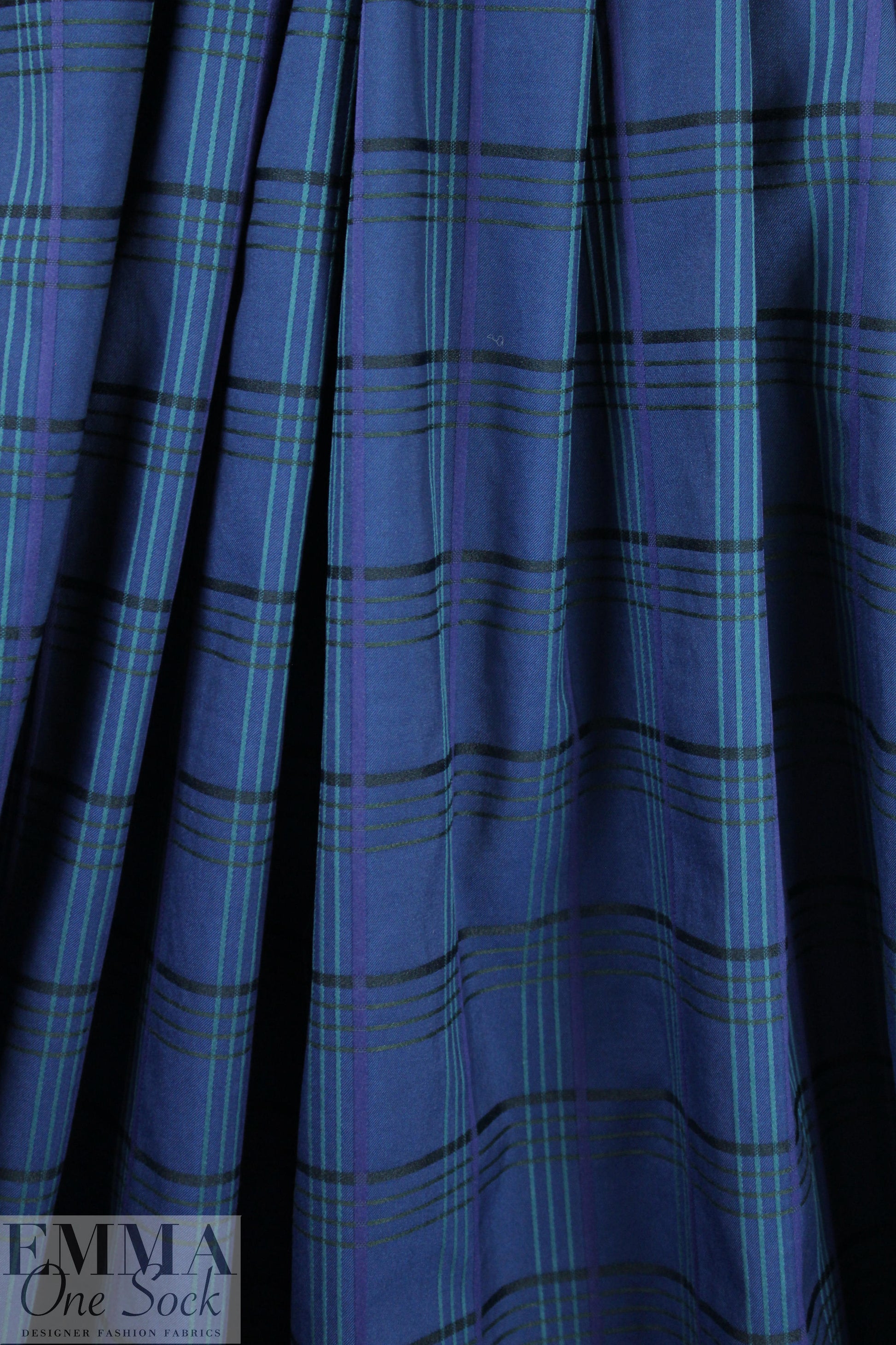 NY designer textured yarn dyed stretch plaid - navy/teal/purple