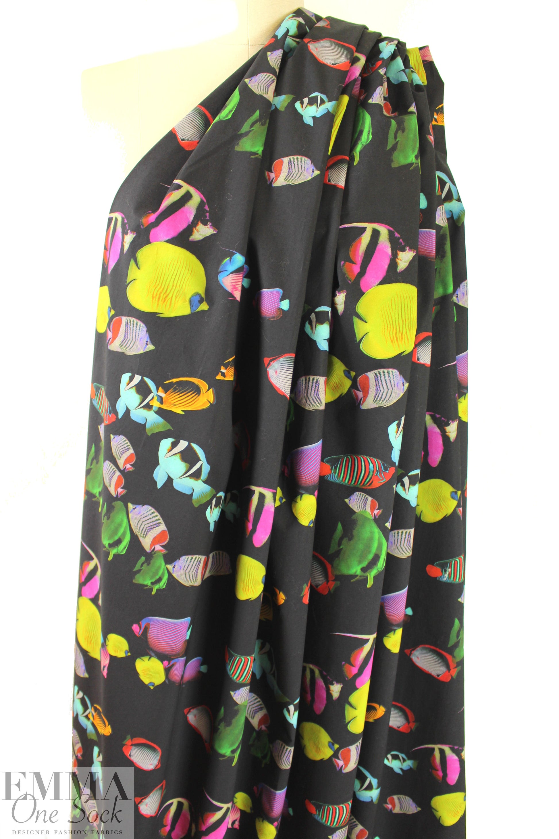 NY designer tropical fish cotton shirting 1.875 yds
