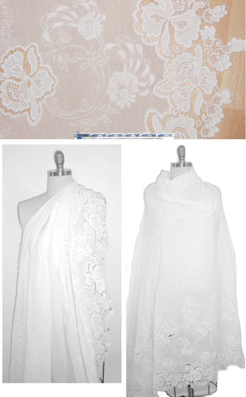 NY designer embroidered lace selvage cotton - white