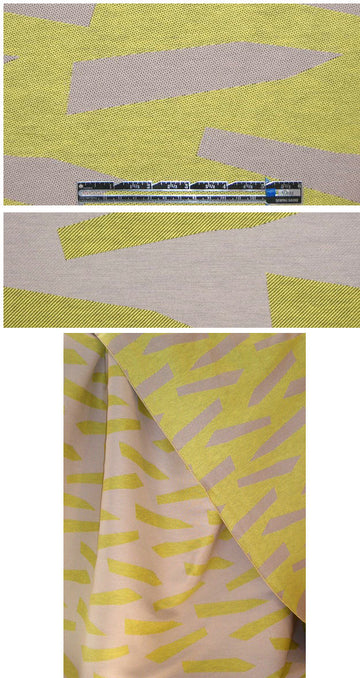Italian lemon/stone geometric cotton jacquard