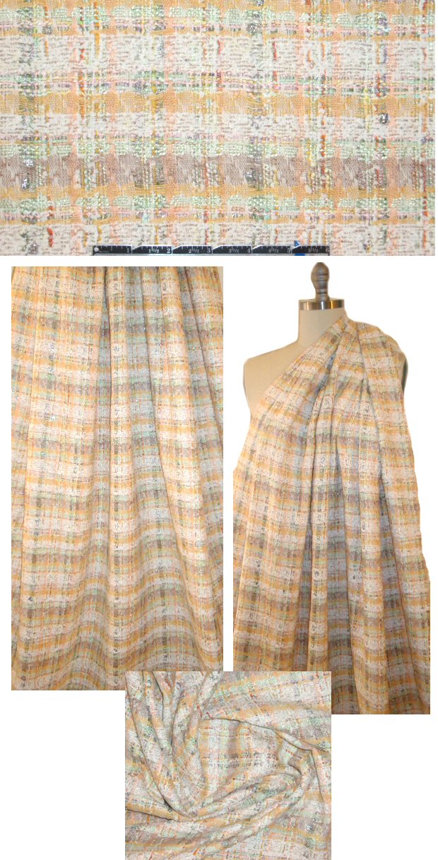 Italian sorbet/mint/persimmon fancy boucle' plaid