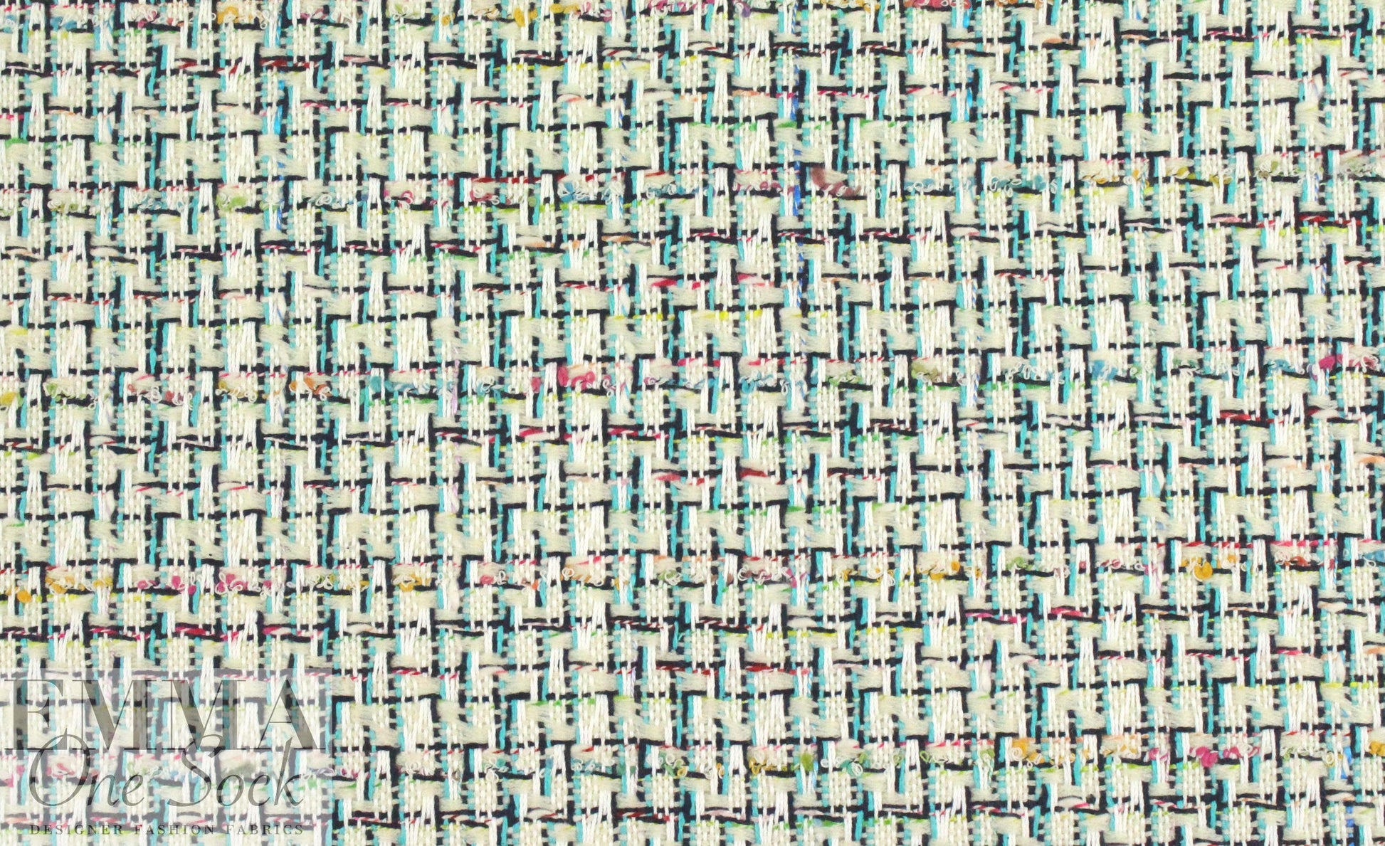Italian plaid-ish cotton boucle' - turq/black/white
