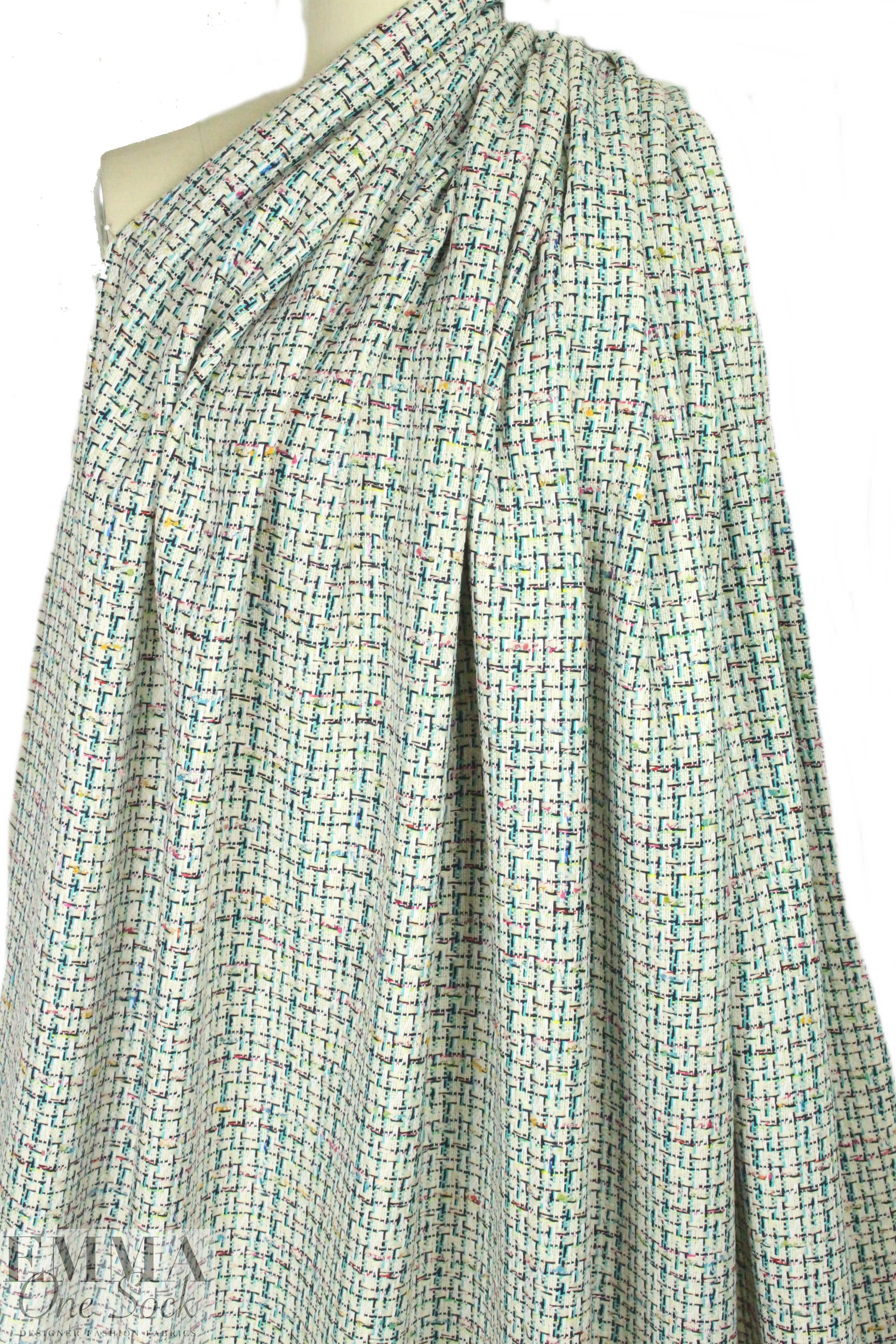 Italian plaid-ish cotton boucle' - turq/black/white